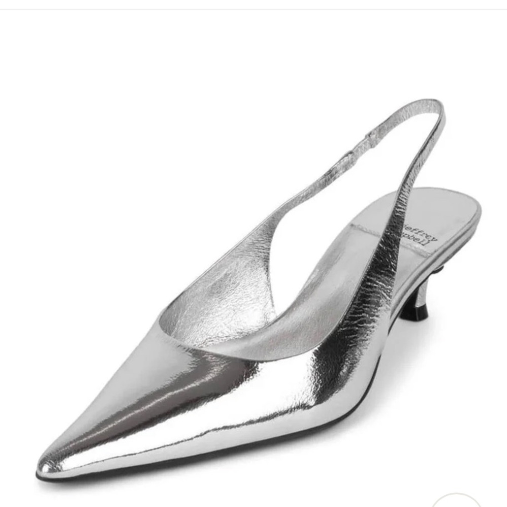 Jeffrey Campbell Metallic Silver Slingback Kitten Heels - Picture 6 of 7
